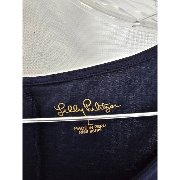 Lilly Pulitzer Hayes True Navy Short Lace Sleeves T-Shirt Dress Size large - Picture 4 of 8